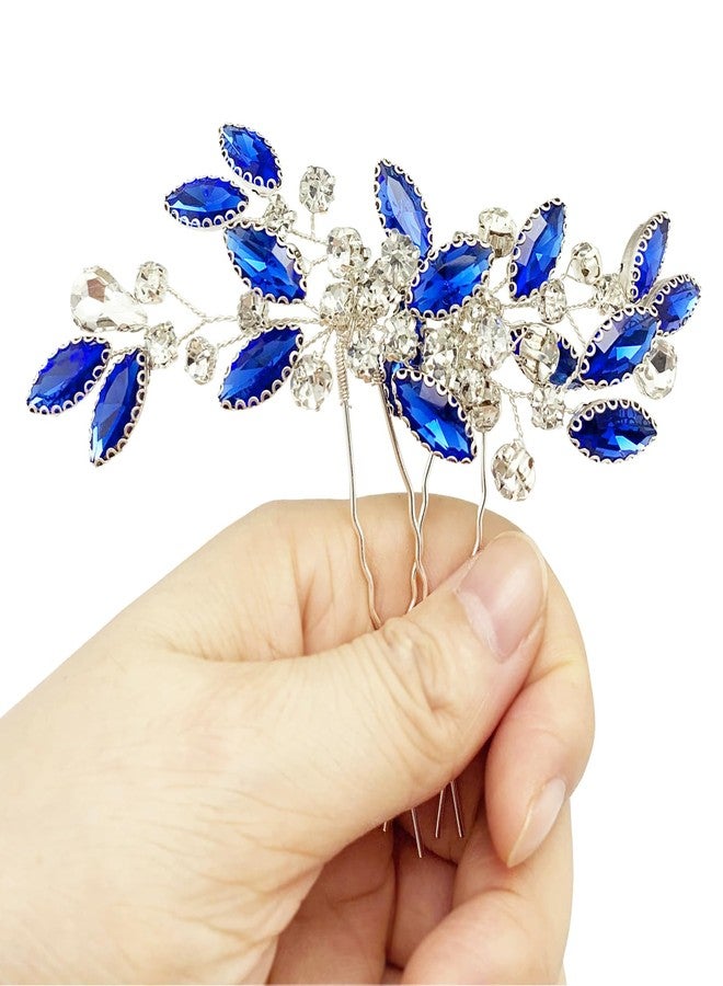 BETITETO Crystal Bridal Hair Pins Sparkle White Blue Rhinestone Wedding Hair Piece Accessories for Women Girls (Pack of 2) - Image 4